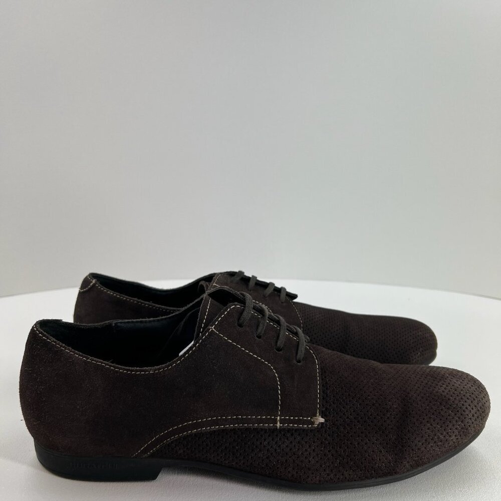 Bugatchi Suede Perforated Derby Dress Shoes Mens 10 Lace Up Casual Leather Brown